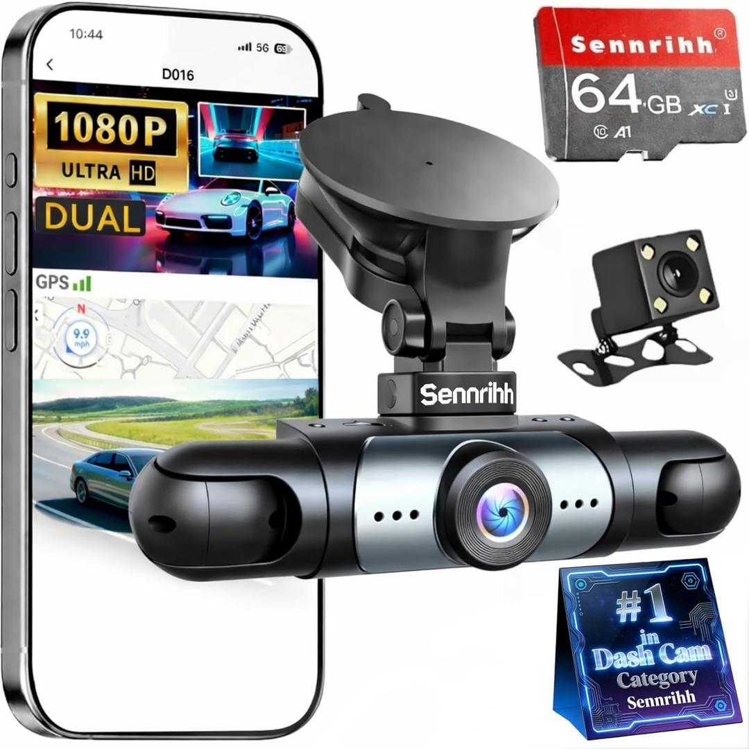 Full View Car Dashcam System, 4 Channel 360 Car Camera - Dash Cam Front and Rear, Wireless 1080p Dash Cams for Cars with Infrared Lamps Night Vision G-Sensor, Parking Mode (Y108WiFi+64G)