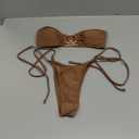 ZAFUL Metal Ring Bandeau Bikini Set Tie Side Bathing Suit High Cut 2 Piece Swimsuit Cutout Swimwear (X-Small, Matte Deep Coffee)