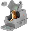 ITYLIFE CITYLIFE Stainless Steel Litter Box with Lid XL Large Enclosed Metal Box Anti-Leakage cat Litter Container Stainless Steel Includes Scoop, Odor Control Easy Cleaning, Dark Grey