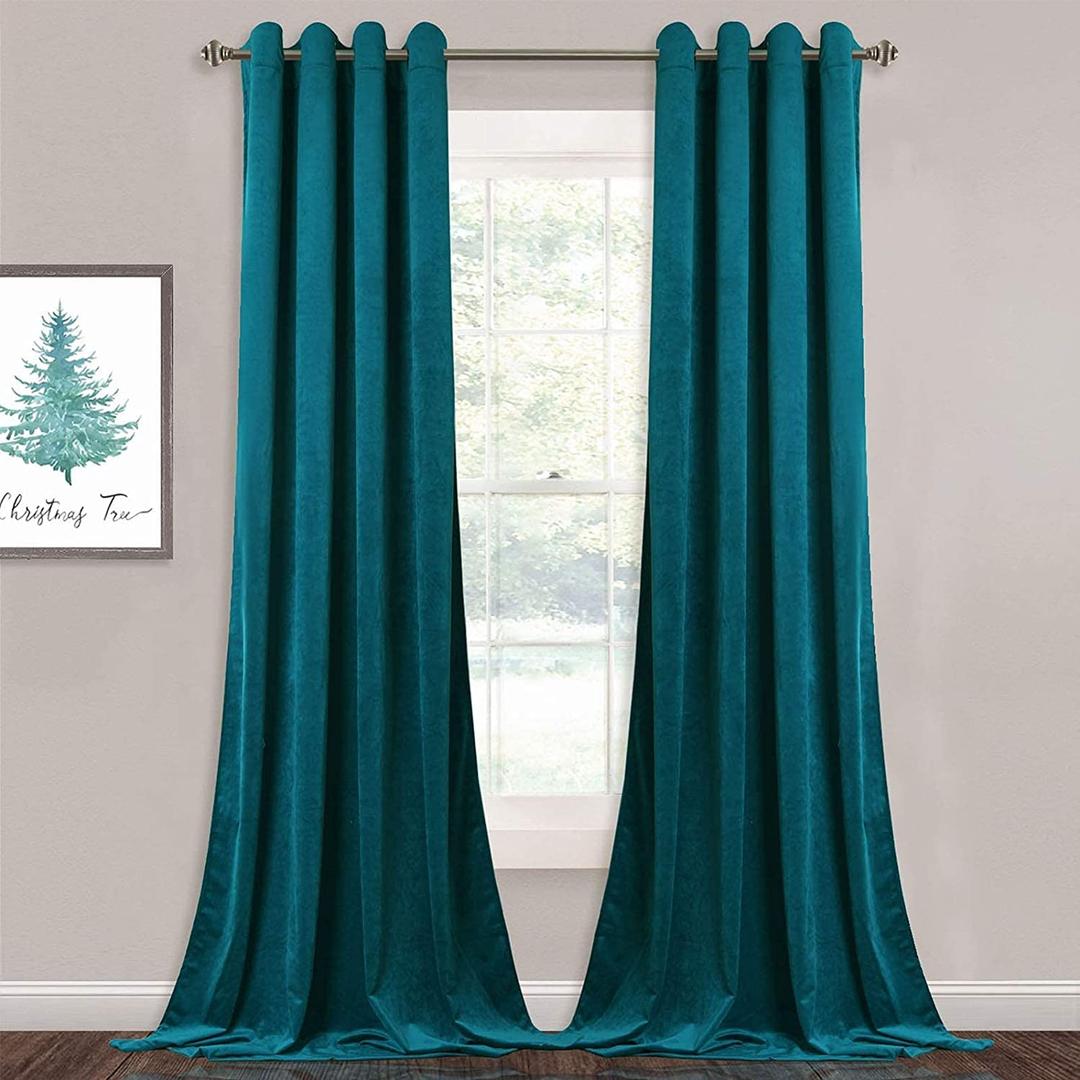 Velvet Teal Green Curtains for Living Room Long Light Blocking Velvet Curtain Panels Privacy Eyelet Panels Drapes for Bedroom/Sliding Glass, 2 PAck,  40x60 Inch