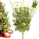 Artificial Glitter Berry Stem Ornaments, 18 Pack 17.5 Inch Green Fake Christmas Picks Decorations with Poinsettia Christmas Flower,Twigs Bead Sticks for Christmas Tree Wedding Small Vase Wreath Decor