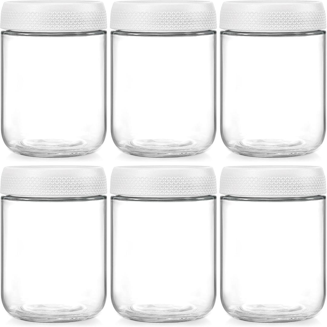 NETANY 6-pack 16oz Glass jars with Airtight Lids, Overnight Oats Containers with Lids, Wide mouth Mason Salad jars, Glass Food Storage Containers for Snacks Yogurt Spice Sugar-White