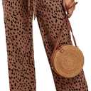SySea Womens High Waisted Leopard Print Palazzo Pants Belted Wide Leg Long Trousers with Pockets (Medium, 1-brown(leopard))