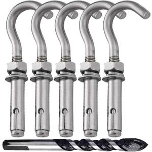 Metal Wall Hangers Heavy Duty Concrete Wall Hooks,304 Stainless Steel Expansion Hooks Outdoor Wall Hooks for Hanging with Drill(M8-5PCS)