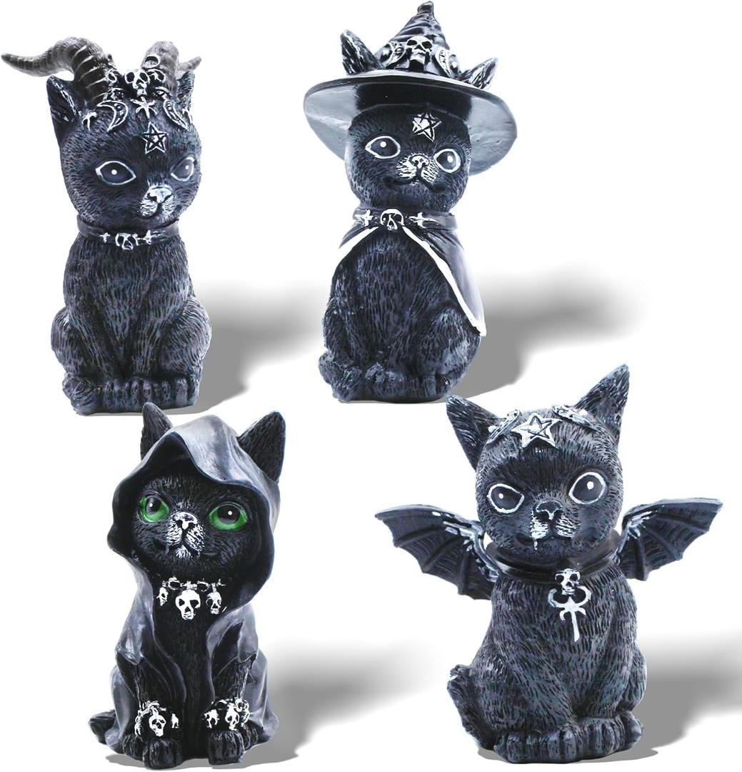 4 Cats Garden Decor Outdoor Statues Dcor Black Cat Figurines, Gothic Home Decor, Cats Figurines Outdoor Lawn Ornament Decoration for Cats Lovers