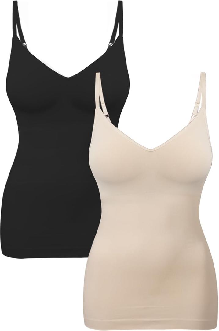 Euyzou Womens Tummy Control Shapewear Tank Tops Seamless V-Neck Compression Tank Tops Body Shaper Camisole, Small