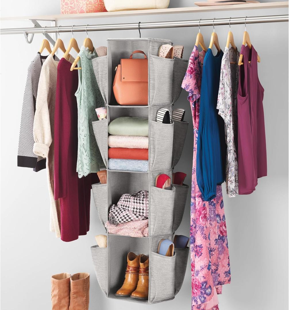 Whitmor Rotating Closet Organizer - 4 Shelves and 24 Pockets - Crosshatch Grey