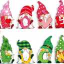 Valentines & St Patricks Day Decorations, 4 Pcs Double-sided Love & Luck Gnome Wooden Sign for Table Tiered Tray Mantel Decorations, Valentine and Shamrock Gnomes Centerpieces for Home Office Gifts