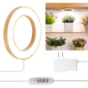 LORDEM 6.3 Bamboo Ceiling Grow Light for Indoor Plants, 72 LEDs Full Spectrum Plant Light, Corded, Halo Under Cabinet Growing Lamp with 4/8/12H Auto Timer, 4 Brightness Levels, Ideal for Pot Plants