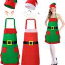 Christmas Elf Costume Christmas Apron Elf Apron Hat Ears Santa Glasses Women Men Xmas Party (Pair of 12 Hats and Aprons)