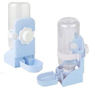 2Pcs Rabbit Water Feeder Bowl Bunny Dispenser Hanging Automatic Guinea Pig Bottle for Cage, Blue