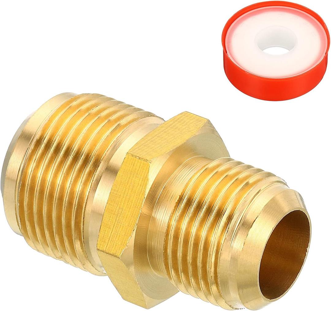 PATIKIL 5/8 SAE Male x 3/4 SAE Male Brass Tube Coupler, Pipe Fitting Thread Gas Adapter Flare Connector Union Coupling with PTFE Tape for HVAC Fuel Oil Air Natural Gas Line Connection