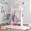 UTEX Kids Dress up Storage with Mirror,Costume Wardrobe for Kids, Open Hanging Armoire Closet,Pretend Storage Closet, Costume Storage Dresser (Pink), 24.53x 14.96 x 45.3