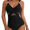 Blooming Jelly Womens One Piece Swimsuit Metal Modest Tummy Control Bathing Suit Slimming Full Coverage Mesh Swim Suits Size XL