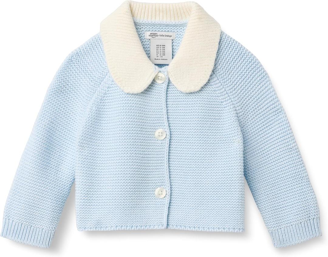 Amazon Essentials x Sofia Grainge Unisex Toddlers' Peter Pan Collar Sweater Jacket, Pale Blue, 2T