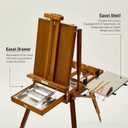 ATWORTH French Easel for Painting, Deluxe Beech Wooden Field & Studio Sketchbox Easel Stand with Metal Side Tray, Portable& Easy Transport for Painting Outdoor, Holds Canvas up to 34"- Light Walnut, 24.6 inches