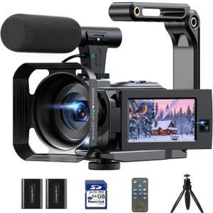 Camcorder Video Camera 5K 56MP - Dual Lens Vlogging Camera for YouTube with Night Vision 16X Digital Zoom 3" 270 Flip Touchscreen, 64GB Card, Microphone, Remote - Video Recorder for Content Creators
