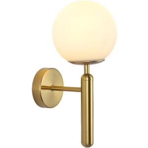 KCO Lighting Milk Glass Globe Wall Sconce Mid Century Brushed Brass Wall Sconces Modern Gold Wall Light Vintage Bathroom Vanity Light Fixtures for Bedroom Hallway