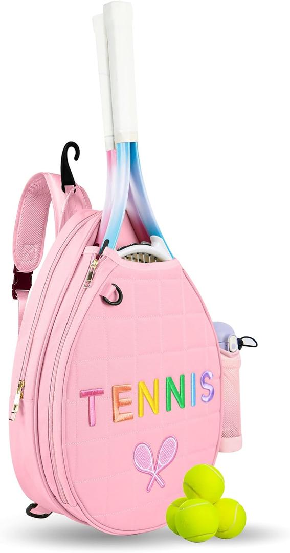 NZNDB Tennis Bags for Women Girl, Tennis Sling Crossbody Backpack, Water Resistant Tennis Bag for Pickleball, Tennis, Racketball (Pink)