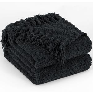 Throw Blanket for Couch, Black Luxury Knitted Throws 50"x60", Textured Blankets with Handmade Fringe Tassels for Bed Sofa Decorative, Chunky Soft Farmhouse Boho Home Decor