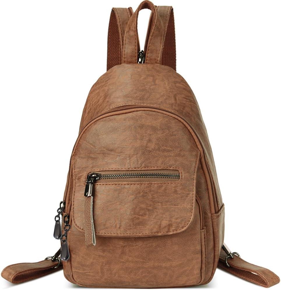 Small Backpack Purse for Women Fashion PU Leather Backpack Convertible Ladies Sling Bag (Brown)