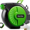 Retractable Garden Hose Reel 100FT x 1/2 in, Wall Mount Water Hose Reel for Outside with Auto Rewind, Tangle-Free Guide, 180 Swivel Bracket, Lock at Any Length, High-Pressure Flow, 10-Pattern Nozzle