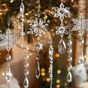 Crystal Christmas Ornaments for Tree Decorations-Hanging Acrylic Snowflake Icicle Ornaments with Drop Pendants for Winter Wonderland Chandelier Crystals Decorations Supplies
