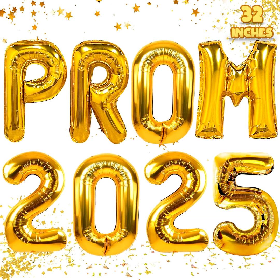Prom 2025 Balloons Gold 32 Inch Giant - Prom 2025 Decorations Decor for Graduation Party Foil Mylar Balloons Banner Sign