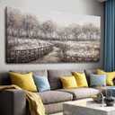 GAIDUOMAI Large Canvas Artwork Tree Pictures Wall Decor Flower Painting Vintage Botanical Wall Prints for Living Room Bedroom Kitchen 29"x58" Home Decor (Grey)