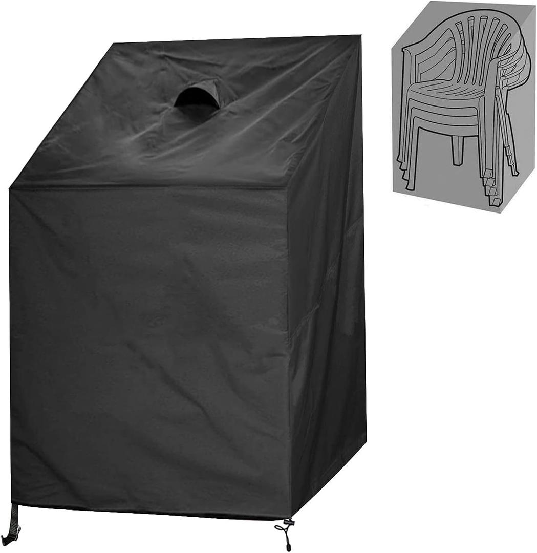 Stacking Chair Cover, 420D Patio Chair Cover, Outdoor Patio Furniture Covers for Stacked Chairs, Outdoor Lawn Dining Chair Covers 1 Pack (28" W x 28" D x 49" H) (Black)