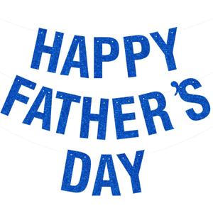 Happy Father's Day Glitter Blue Banner Bunting Banner for Dad Father's Party Decorations Backdrop Garland for Father's Day (Dark Blue)