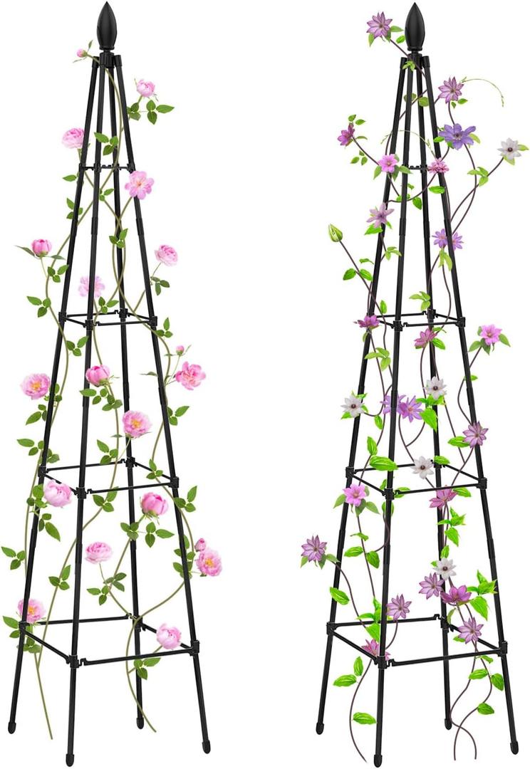 Garden Trellis for Climbing Plants Outdoor, deaunbr Plant Support Tower Obelisk Trellis 63'' Garden Trellises for Vines, Flowers, Indoor Potted Plant, Rose, Cucumber, Tomato, Pea, Clematis (2 Pack)