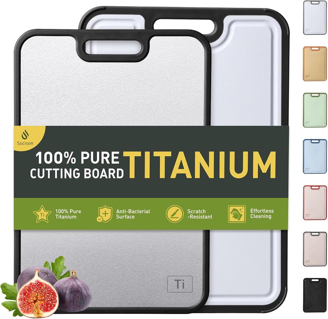 2 Packs Pure Titanium Cutting Boards for Kitchen Chopping Board with Handle 2 in 1 Meat Butcher Block Wedding Day Engagement Hostess Couple Newly Wed Christmas Married Fiancee Unique Cool Gifts (Black/White)