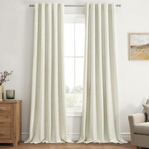 EMEMA Cream White Linen Blackout Curtains 90 inch Long 2 Panels Set for Bedroom Back Tab Thermal Insulated 100% Black Out Drapes Pinch Pleated Hooks Room Darkening Window Curtain for Living Room