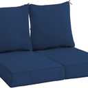 Sundale Outdoor Olefin Deep Seat Cushion Set of 2, Patio Chair Cushion and Pillow, Water-Resistant Sectional Sofa Pad with Straps Dark Blue, 23 x 26 x 4 Inches