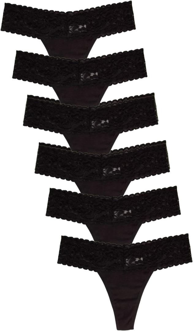 Jo & Bette Lace Thongs for Women - 6Pack Low Rise Thongs - Lace Panties Cotton Underwear Women Sexy No Show Soft (Medium, 6pk Black)