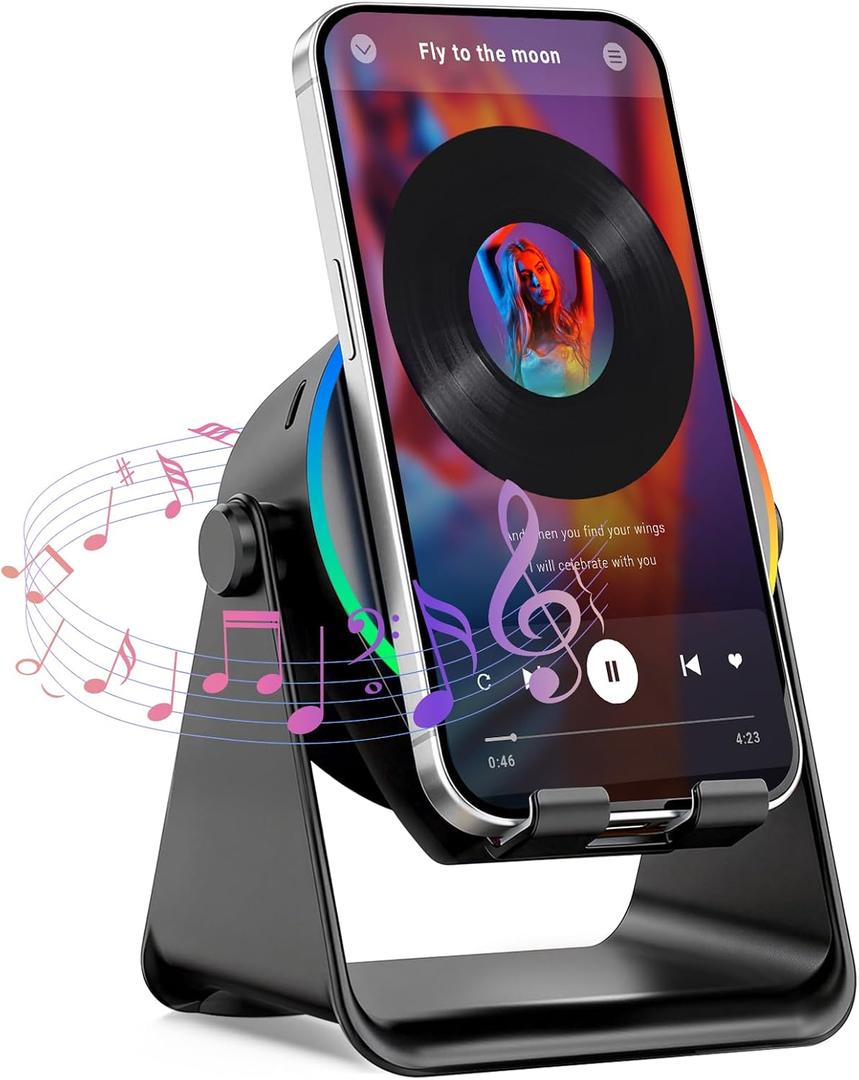 TEFELE Wireless Induction Speaker, 5-in-1 Bluetooth Speaker with Phone Holder, 360 Rotation & RGB Lights, HD Stereo Sound for iPhone/Samsung/Android, Birthday Gifts for Men/Women/Teens