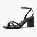 Shoe'N Tale Strappy Heels for Women Square Toe Chunky Block Heels Ankle Buckle Heeled Sandals 8.5