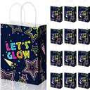 Spakon 12 Pieces Glow Party Bags Let's Glow in the Dark Goodie Bag with Handles Neon Party Gift Wrap Birthday Party Supplies Goodie Candy for Decorations