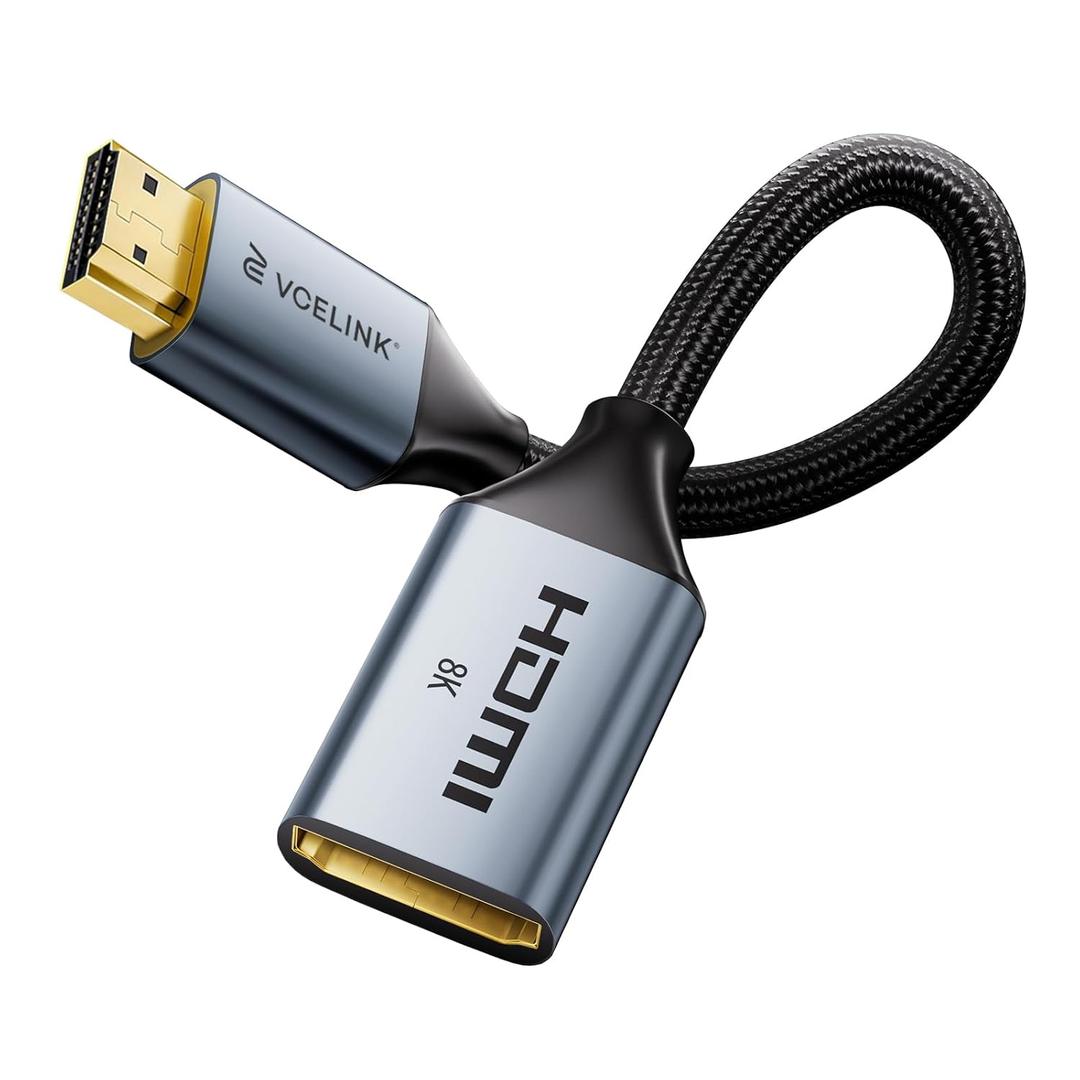 VCELINK 8K Short HDMI Extender Cable 0.6 FT Male to Female, HDMI Extension Cable Support 8K@60Hz, 4K@120Hz/144Hz, HDCP 2.2/2.3, Compatible with Roku TV Stick, HDTV, Game Console, Laptop, 1 Pack