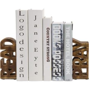 MyGift Book Ends Christian for Shelves, Wood Bookends Carved in Read and Pray Block Letters, Decorative Book Stands for Home Library Bookshelf Office Desk, Rustic Burnt Brown, 2 Pcs Set