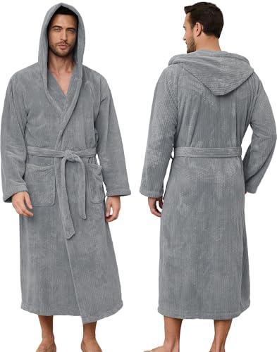 PJGGZ Men's Bathrobes with Hood, Soft Long Towel Robe for Men - Super Absorbent Quick Dry yet Warm, L/XL