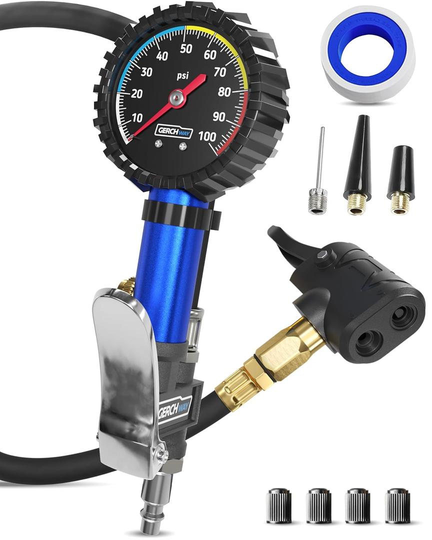Presta Valve Adaptor Pump with Removable Schrader to Presta Valve Air Chuck Accurate Bike Tire Inflator & Pressure Gauge for Air Compressor, 100 PSI