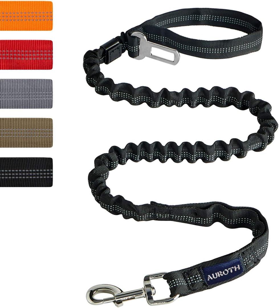 AUROTH Heavy Duty Bungee Dog Leash for Shock Absorption - 6FT Black Training Leash with 2 Padded Handles for Medium Large Breed Dogs