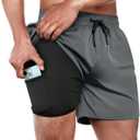 BRISIRA Mens Swim Trunks Swim Shorts Quick Dry 5 inch Inseam Beach Shorts with Compression Liner and Zipper Pocket (34, Grey)