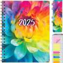 HARDCOVER 2025 Planner, 7"x9": 14 Months (November 2024 - December 2025), Daily Weekly Monthly Planner, Yearly Agenda, Bookmark, Pocket Folder and Sticky Note Set (Rainbow Petals)