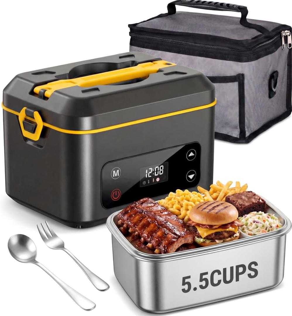 RUDAP Cordless Electric Lunch Box, 24000mAh Rechargeable 1.2L Food Warmer with 5 Heating Modes, Auto Temperature Control, Portable Heated Lunch Box for Office, Truck & Travel