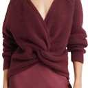 Wrap Sweater for Women Sexy Criss Cross Open Back Reversible Deep V Neck Knit Crop Top for Date Night (Large, Burgundy)