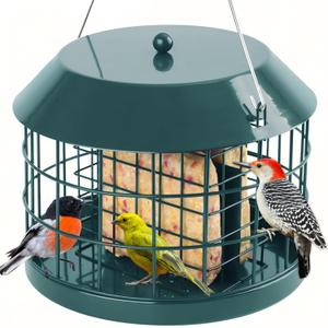 Caged Suet Bird Feeder for Outdoors Hanging, Squirrel Proof Double Suet Feeder for Small Birds, Metal Cage with Detachable Hook, Large Space, Outdoors Weatherproof, Green