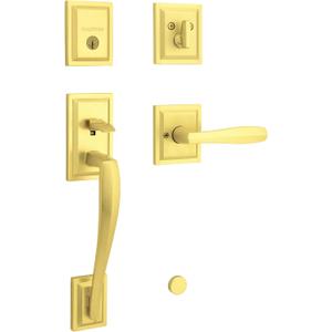 Baldwin Torrey Pines, Front Entry Handleset with Interior Lever, Featuring SmartKey Deadbolt Re-Key Technology and Microban Protection, in Satin Brass